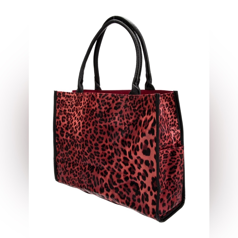 Neiman Marcus Printed Red Faux Leather Animal Print Tote Bag